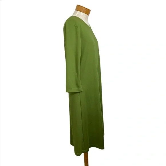 Susan Graver Green Knit Long Sleeve Dress Medium - Picture 2 of 4